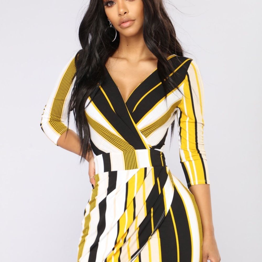 Mayra Striped Midi Dress - Mustard Multi